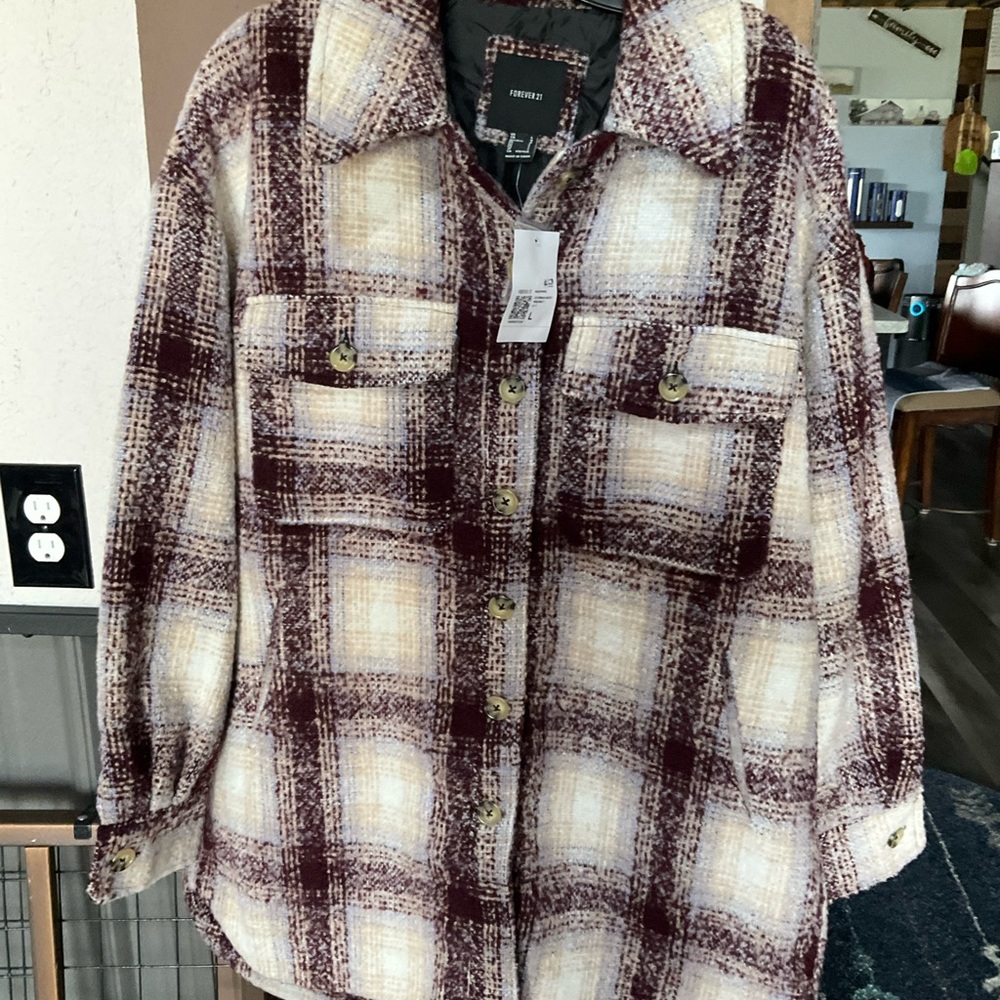 Forever 21 Burgundy and Cream Plaid Shacket
